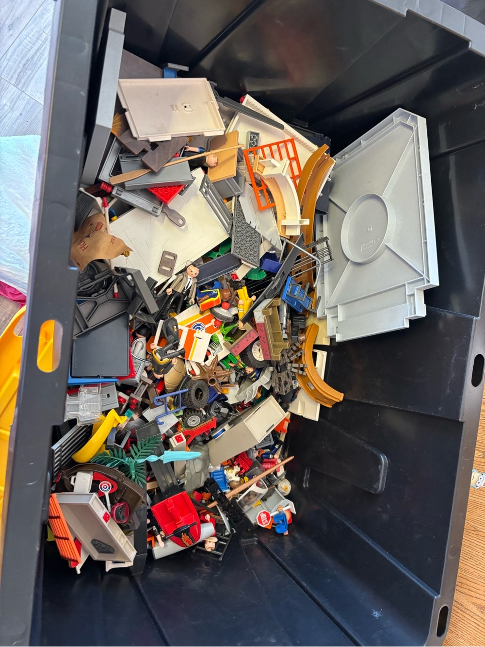 Play mobil Mixed Assorted Toy Parts - Black Bin of Multi-Color Pieces